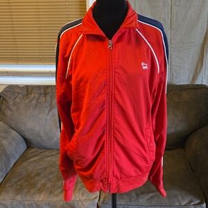 Aeropostale Red Zip Up Jacket with Navy and White Trim Size L